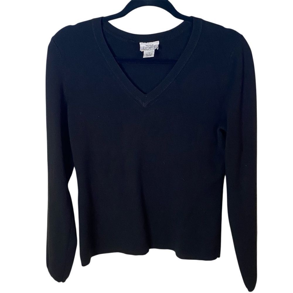 Loft Black V-Neck Top Sz M